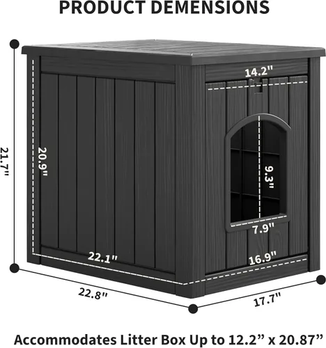 Vista 7 de Casa para gatos al aire libre resistente a la intemperie, casa de plástico para gatos exterior impermeable con puerta frontal abierta, refugio