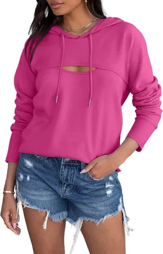 Vista 2 de VICHYIE Sudadera con capucha para mujer, de manga larga, recortada, para otoño