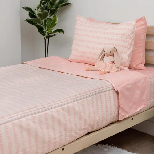 Vista 24 de Beddy's Juego de ropa de cama todo en uno con cremallera para niños, diseño Beige