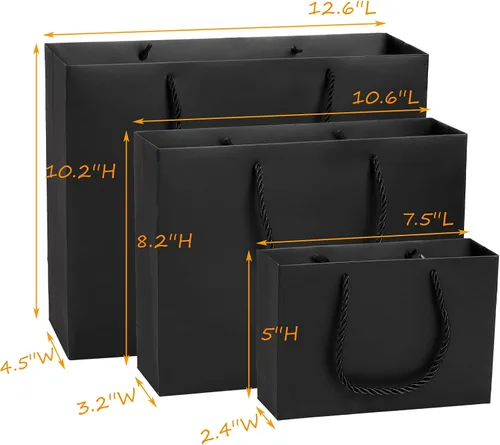 Vista 2 de Lyellfe Paquete de 30 bolsas de regalo negras, bolsa de papel kraft resistente con asa, bolsa de compras impermeable de lujo, bolsas de mercancía al