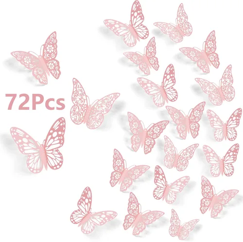 Vista 11 de Calcomanías de pared de mariposa 3D, 72 unidades, 3 tamaños, 3 estilos, calcomanías de pared metálicas extraíbles, calcomanías de pared para nevera