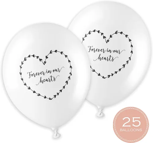 Vista 5 de ANGEL & DOVE 25 globos funerarios blancos "Forever In Our Hearts" biodegradables, para conmemoración, celebración de la vida