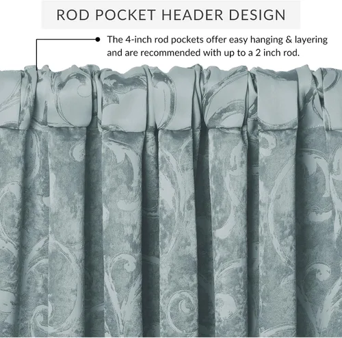 Vista 2 de Elrene Home Fashions Cenefa Opaca Mia Jacquard Scroll, 52" x 19" (1 Cenefa), Azul