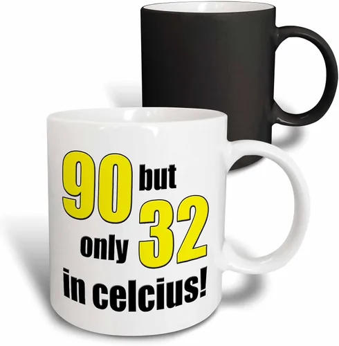 Vista 10 de 3dRose 90 pero solo 32 en Celsius. Amarillo. Taza negra de dos tonos de 11 oz