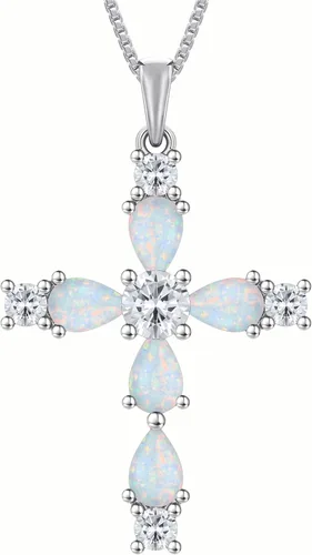 Vista 126 de YL Collar de cruz de plata de ley 925 con colgante de piedra natal religiosa para mujer