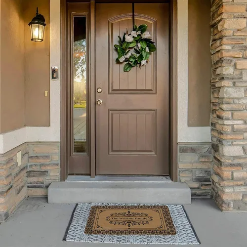 Vista 7 de Felpudo de bienvenida personalizado con texto, tapetes personalizados para puerta delantera, tapete de puerta de bienvenida vintage personalizado