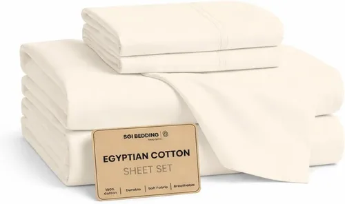 Vista 29 de SGI bedding Sábanas 100% algodón egipcio tamaño individual – Sábanas refrescantes, ropa de cama blanca suave y transpirable, ropa de cama de lujo