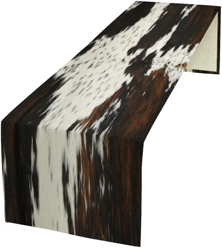 Vista 2 de YCness Camino de mesa con estampado de vaca, estilo occidental, estampado de piel de vaca marrón, estilo occidental, decoración de mesa