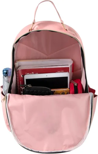 Vista 3 de Emma & Chloe Mochilas de vinilo impermeables para viajar y viajar al trabajo, Pink Leopard, Mochila casual