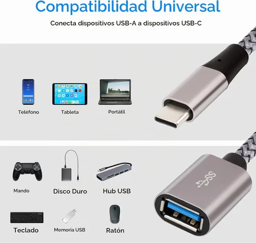 Vista 7 de Adaptador USB-C a USB 3.1 (Paquete de 2), Cable OTG tipo C trenzado de nylon USB C macho a USB A 3.0 hembra para iPhone 15, iPhone 15 ProMax Paquete