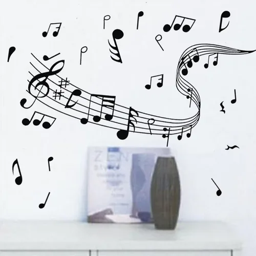 Vista 7 de Calcomanías de pared de notas musicales, notas musicales creativas, calcomanías de pared de vinilo extraíbles para aula, estudio de música, sala