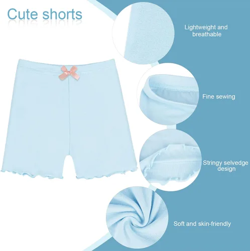 Vista 3 de Ruisita Paquete de 6 pantalones cortos con volantes para niños pequeños y niñas, pantalones cortos de bicicleta con ruedas de ruedas, pantalones