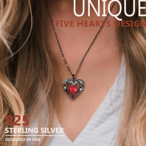 Vista 98 de Collar de cristal de 5 corazones, chapado en oro rosa de 18 quilates, colgante con cadena de plata de ley 925 de 18 + 2 pulgadas, joyería de piedra