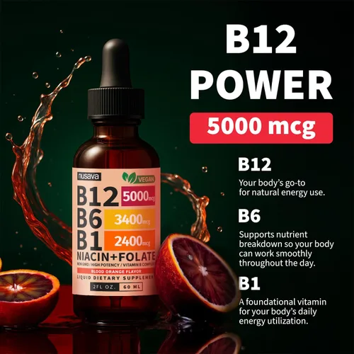 Vista 5 de Paquete de 2 gotas líquidas de vitamina B12 y B6, complejo de vitamina B sublingual B12 - Vitamina B 12 de 5000 mcg - B12 metilcobalamina