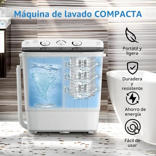Vista 4 de Erivess - Lavadora portátil de doble tina de 18 libras con estante de secado y 10 perchas, lavadora mini compacta de 11 libras con centrifugadora