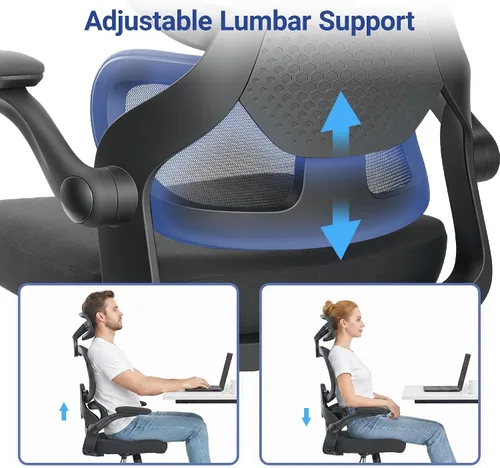 Vista 8 de HYLONE Silla de oficina ergonómica con asiento y respaldo de malla completa, silla de escritorio de malla con respaldo alto con base de aluminio