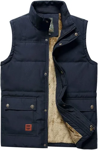 Vista 9 de Vcansion Chaleco de forro polar con cuello alto para hombre, chaleco casual acolchado al aire libre 01Negro