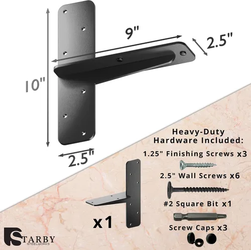 Vista 2 de Starby Soporte de granito flotante de alta resistencia. 1 paquete, soporte en T de 9 pulgadas para estanterías voladizas. Soporte fuerte e invisible