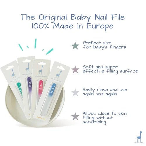 Vista 2 de Lima de uñas de bebé de jirafa azul: 100% fabricada en Europa, la lima de uñas original de cristal para bebé, bbg222_stickerless, Azul, 1