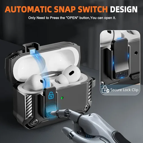 Vista 4 de Funda para AirPods Pro de 2ª Generación con Soporte para Teléfono, Protección Completa contra Caídas con Diseño de Interruptor Automático a Presión