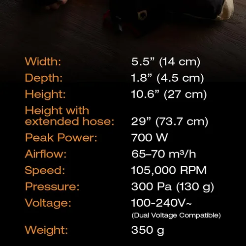 Vista 6 de Hedgehog GO Secador portátil de doble propósito Zapatos y cabello 105,000 RPM Bota de viaje, guante y secador de pelo compacto Calor ajustable