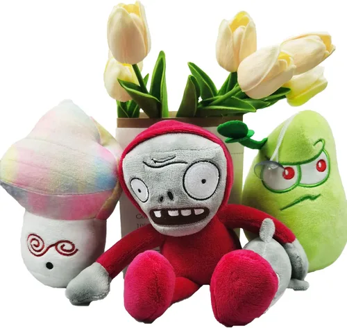 Vista 6 de JHESAO Juego de 3 piezas de peluche de plantas y zombis, juguete de zombis, Hypno Shroom, 1 2 muñeca zombi de delfín suave, muñeco de peluche de PVZ