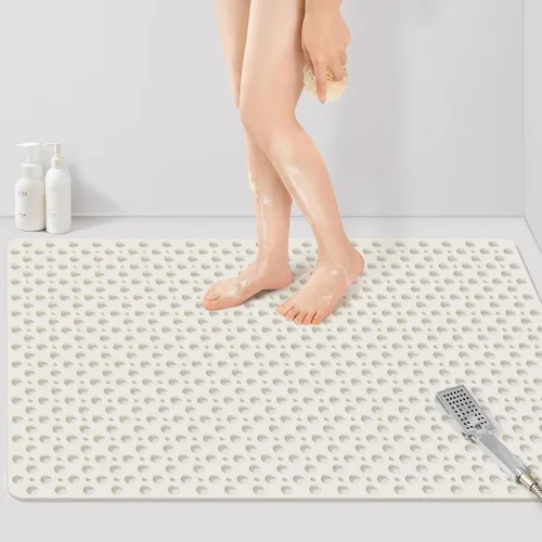 Vista 11 de Yolife Tapete de ducha grande, 35 x 24 pulgadas, antideslizante, para ducha interior con orificio de drenaje, tapete de ducha de elastómero