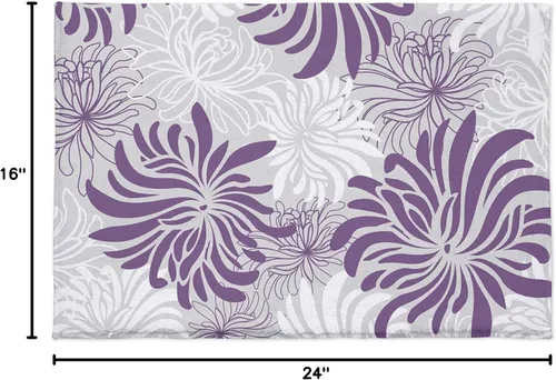 Vista 2 de Tapete de felpa esponjosa absorbente para entrada de piso, patrón floral, suave, lanudo y antideslizante, alfombra de baño de flores moradas