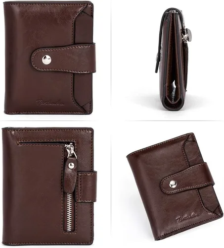 Vista 3 de BOSTANTEN - Billetera de cuero para mujer con bloqueo RFID, pequeña, con cremallera, de bolsillo, para tarjetas, con ventana para documento