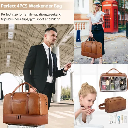 Vista 2 de Wogarl Bolsa de fin de semana para mujeres y hombres, bolsa grande de viaje, Marrón claro, Moda