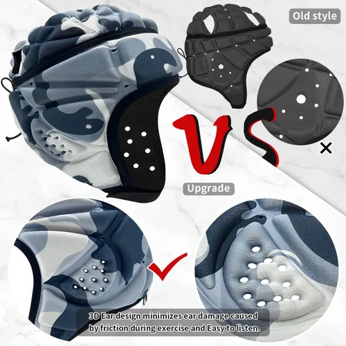 Vista 2 de Casco de rugby de bandera – Protector de cabeza suave 7v7 para jóvenes, ajustable, transpirable, espuma EVA, resistente a los impactos, acolchado