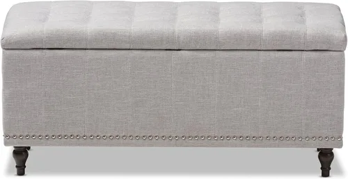Vista 7 de Baxton Studio Sherrill - Banco otomano tapizado de tela beige grisáceo con botones
