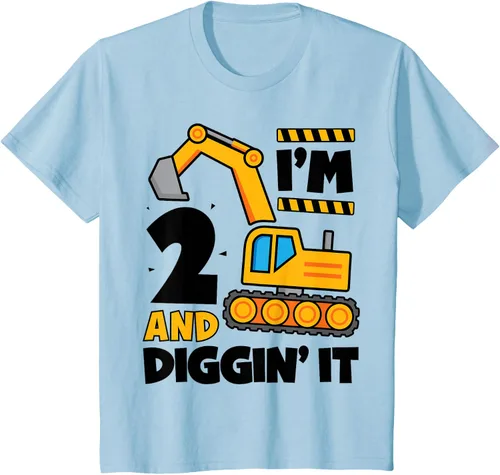 Vista 8 de Kids 2 Two and Digging It 2nd Birthday Boy Construction Excavator T-Shirt, Gris Gris Oscuro
