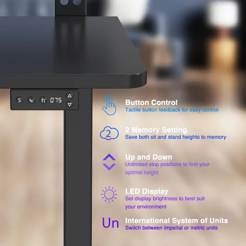 Vista 8 de AVLT Escritorio eléctrico de pie de 47 ″ con estante de doble nivel y Negro