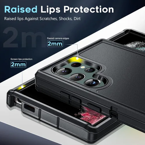 Vista 3 de LeYi Funda compatible con S22 Ultra: funda de protección 3 en 1 de cuerpo completo a prueba de golpes, de goma, resistente, resistente, a prueba