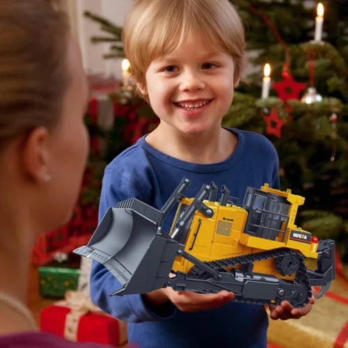 Vista 6 de Fisca Bulldozer de Control Remoto RC 1/16 Vehículo de Construcción Completamente Funcional, Cargador Frontal Dozer de 2.4Ghz 11 Canales con Luz
