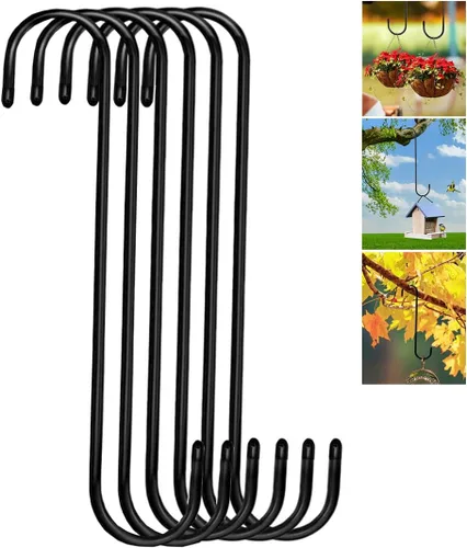 Vista 9 de Lchkrep Paquete de 6 ganchos para plantas de 10 pulgadas, color negro, ganchos grandes para plantas, cestas colgantes, flores, pérgola, jardín