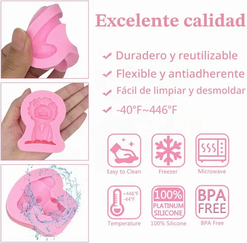 Vista 8 de Moldes de fondant de animales, moldes de chocolate de conejo de león, moldes de silicona de dinosaurio de jirafa, elefante, dinosaurio, moldes