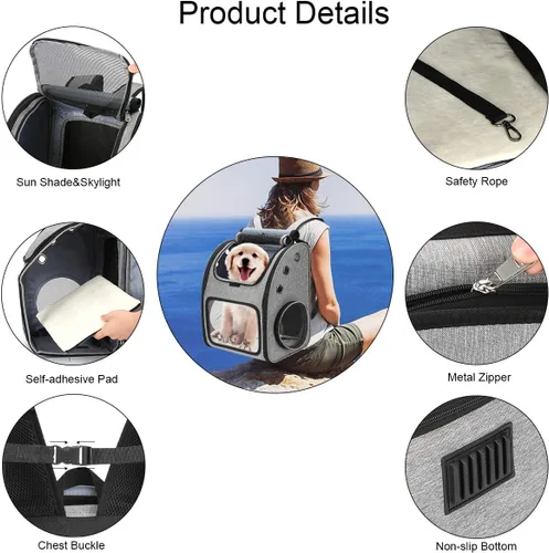 Vista 4 de Mochila expandible para gatos, perros y animales pequeños, transportador portátil de viaje para mascotas, diseño súper ventilado, aprobado por