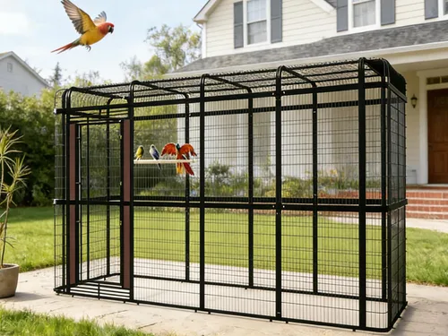Vista 14 de wonline Jaula para pájaros extra grande de 10 pies para periquitos, pajarera al aire libre, jaula para loros con percha, jaula para aves resistente
