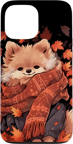 Vista 24 de Pomeranian Pom Autumn Fall Leaves Dog Thanksgiving Case for iPhone 17