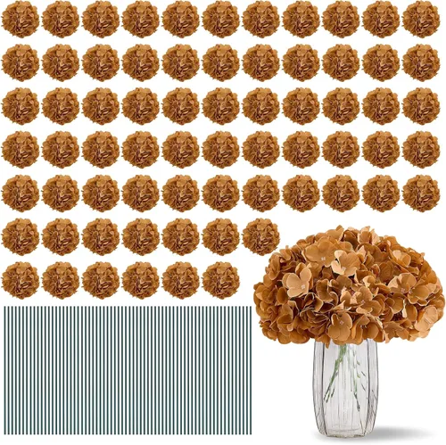 Vista 20 de Flores de hortensias artificiales rosa polvoriento, 10 cabezas de flores de seda de hortensia falsas para centros de mesa de boda, ramos de 10