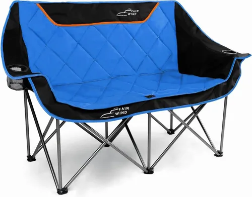 Vista 11 de FAIR WIND Silla de camping plegable totalmente acolchada de gran tamaño, sofá de dos plazas, sofá de campamento, silla doble duo, silla de brazo