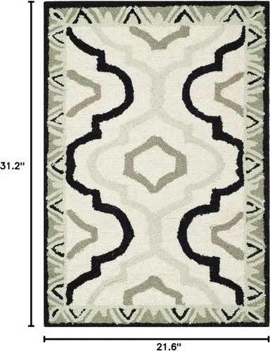Vista 2 de SAFAVIEH Chelsea Collection - Alfombra decorativa de 1 pies 8 pulgadas x 2 pies 6 pulgadas, marfil y negro, lana de campo francesa enganchada a