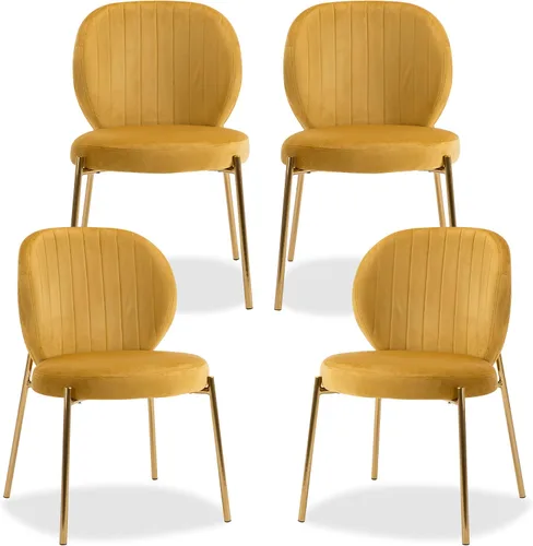 Vista 10 de DAGONHIL Juego de 2 sillas de comedor, sillas de terciopelo, modernas sillas tapizadas de mediados de siglo con patas de metal dorado para cocina