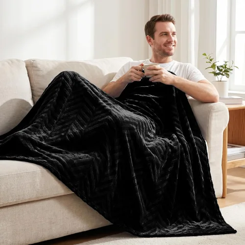 Vista 2 de Whale Flotilla - Manta decorativa de franela, afelpada, terciopelo suave, ligero y esponjoso con diseño de chevrón, para sillón, sofá o cama