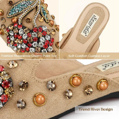 Vista 4 de BGYJMTRCVHU Mules for Women Flats Comfortable Soft Memory Foam Insole Cherry Pointed Rivet Mule Shoes