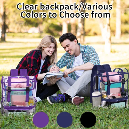 Vista 6 de Mochilas transparentes, Estilo2púrpura, Mochila transparente grande resistente Pvc Bolsa transparente