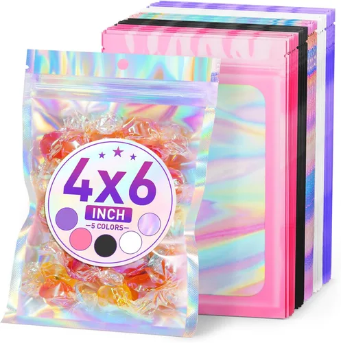 Vista 22 de ANZNKU 50 piezas 7 cm x 23 cm Bolsas holográficas para bolígrafos Bolsas de embalaje para bolígrafos Bolsa resellable a prueba de olores