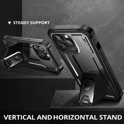 Vista 4 de Dexnor Funda para iPhone 13 Pro Max de 6.7 pulgadas 2021, [Protector de pantalla y soporte integrados] Protección de grado militar resistente a Negro